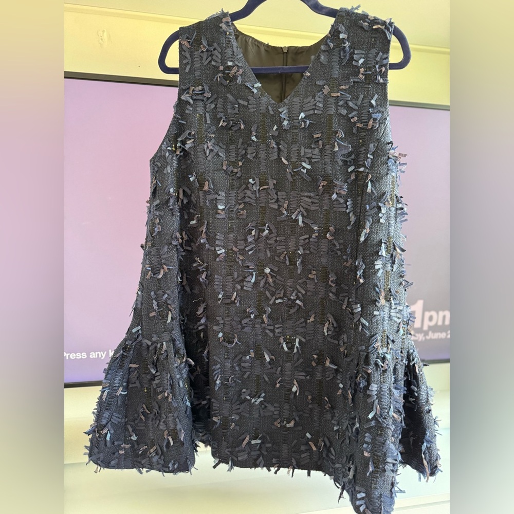 Tweed Navy Blue Textured Mini Dress